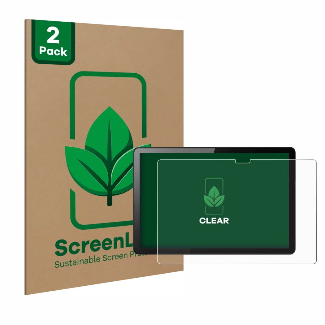 Parte frontale di una confezione del prodotto con il logo del marchio ScreenLeaf. Accanto è raffigurato il dispositivo Lenovo 