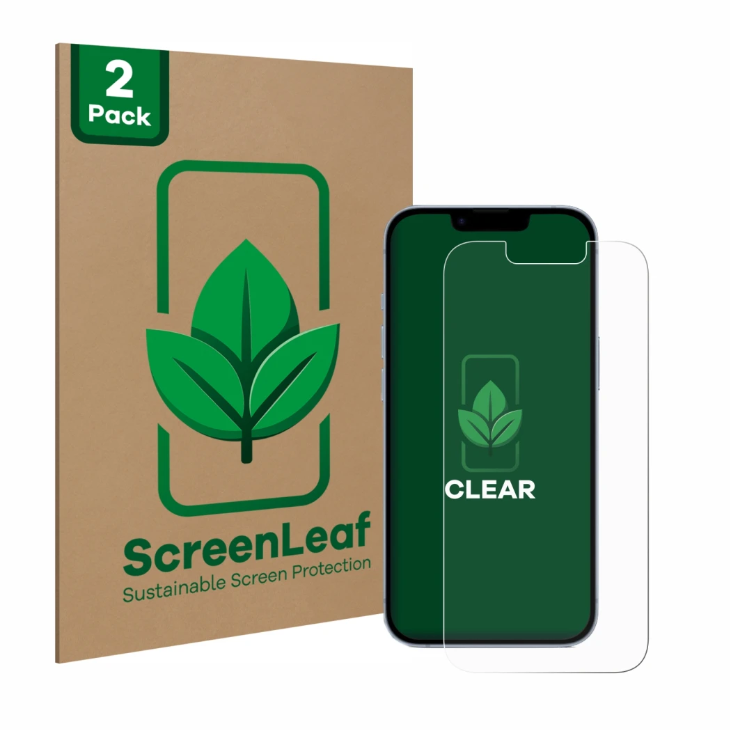 Parte frontale di una confezione del prodotto con il logo del marchio ScreenLeaf. Accanto è raffigurato il dispositivo Apple i