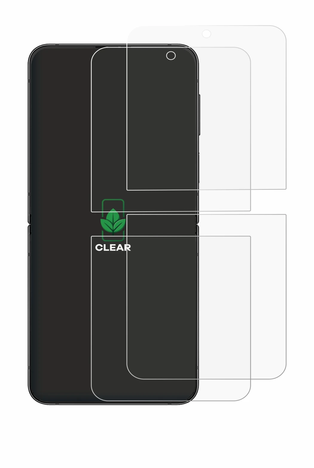 Immagine del dispositivo Samsung Galaxy Z Flip 4 con un'ampia varietà di protezioni per lo schermo.