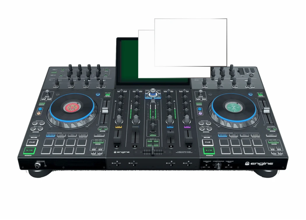 Immagine del dispositivo Denon DJ Prime 4 con un'ampia varietà di protezioni per lo schermo.