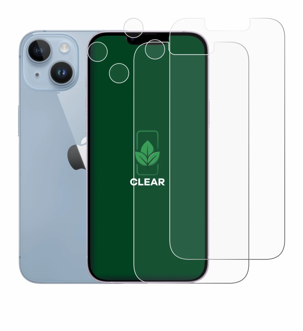 Immagine del dispositivo Apple iPhone 14 (Fronte+Fotocamera) con un'ampia varietà di protezioni per lo schermo.