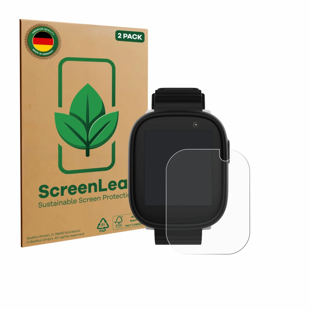 Parte frontale di una confezione del prodotto con il logo del marchio ScreenLeaf. Accanto è raffigurato il dispositivo Xplora 