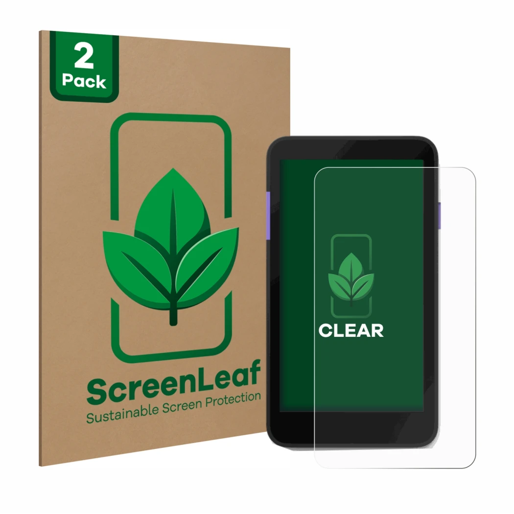Parte frontale di una confezione del prodotto con il logo del marchio ScreenLeaf. Accanto è raffigurato il dispositivo Zettle 