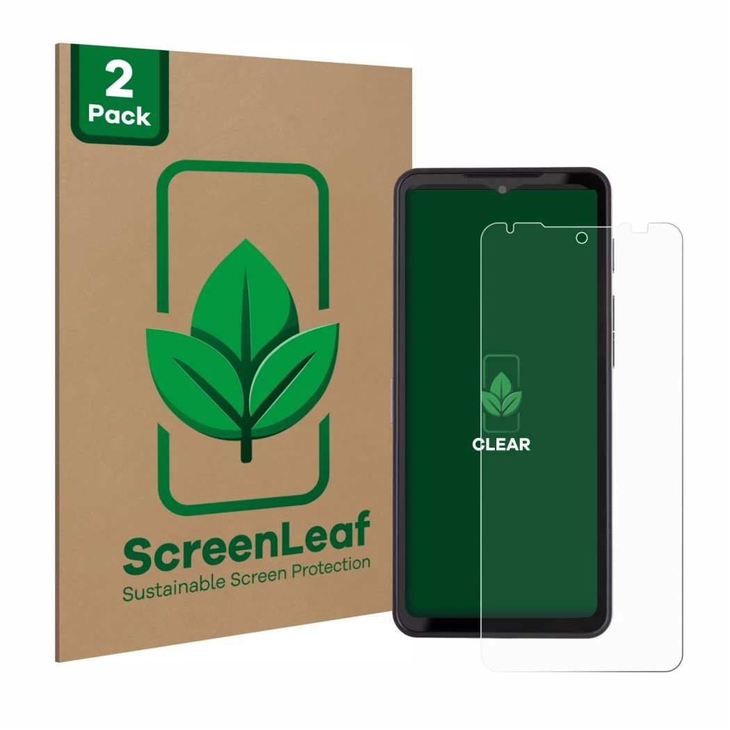 Parte frontale di una confezione del prodotto con il logo del marchio ScreenLeaf. Accanto è raffigurato il dispositivo Caterpi