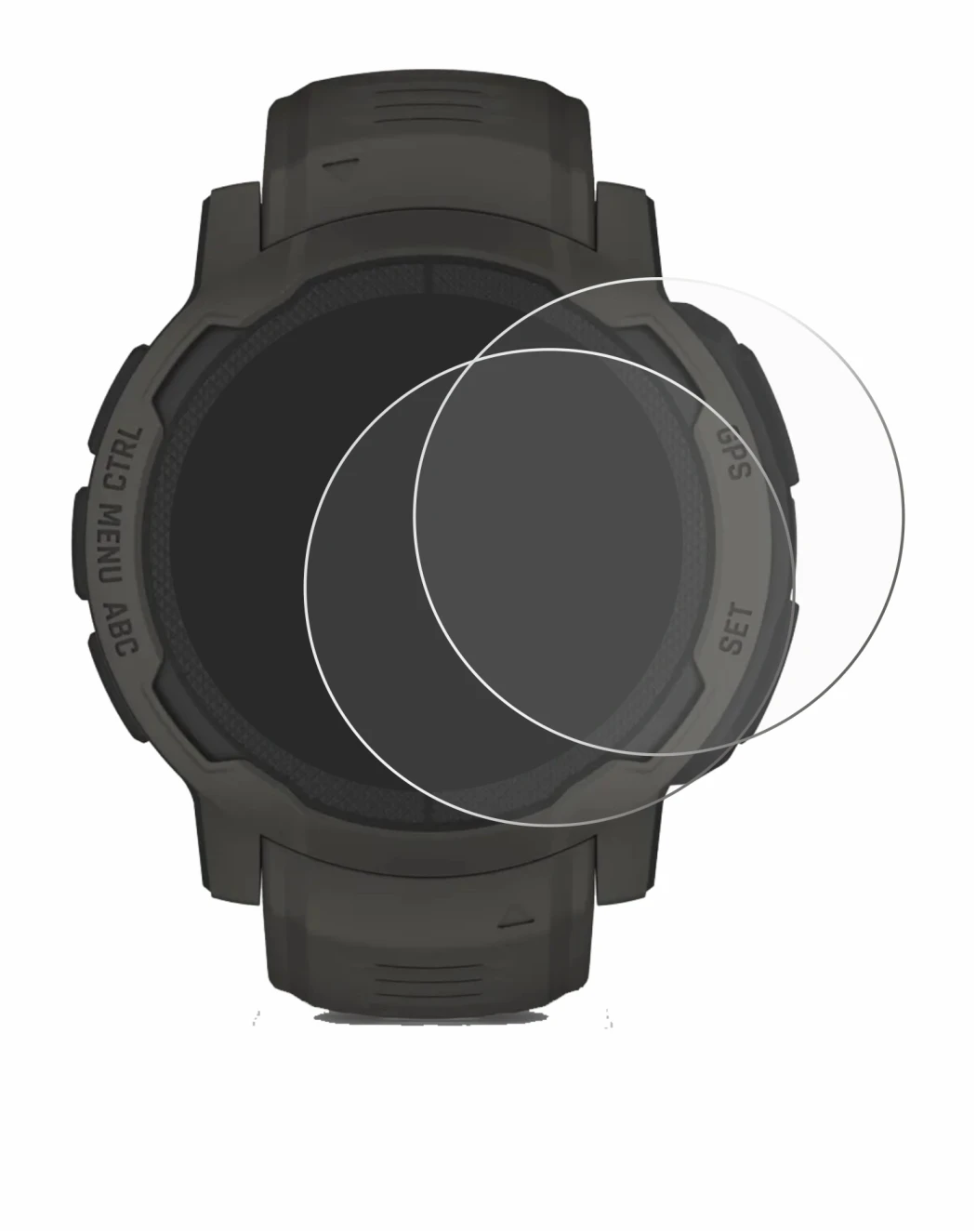 Immagine del dispositivo Garmin Instinct 2 Solar con un'ampia varietà di protezioni per lo schermo.