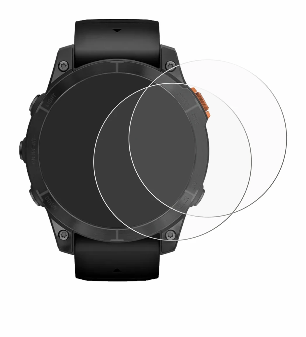 Immagine del dispositivo Garmin Fenix 7 Pro Solar (47 mm) con un'ampia varietà di protezioni per lo schermo.