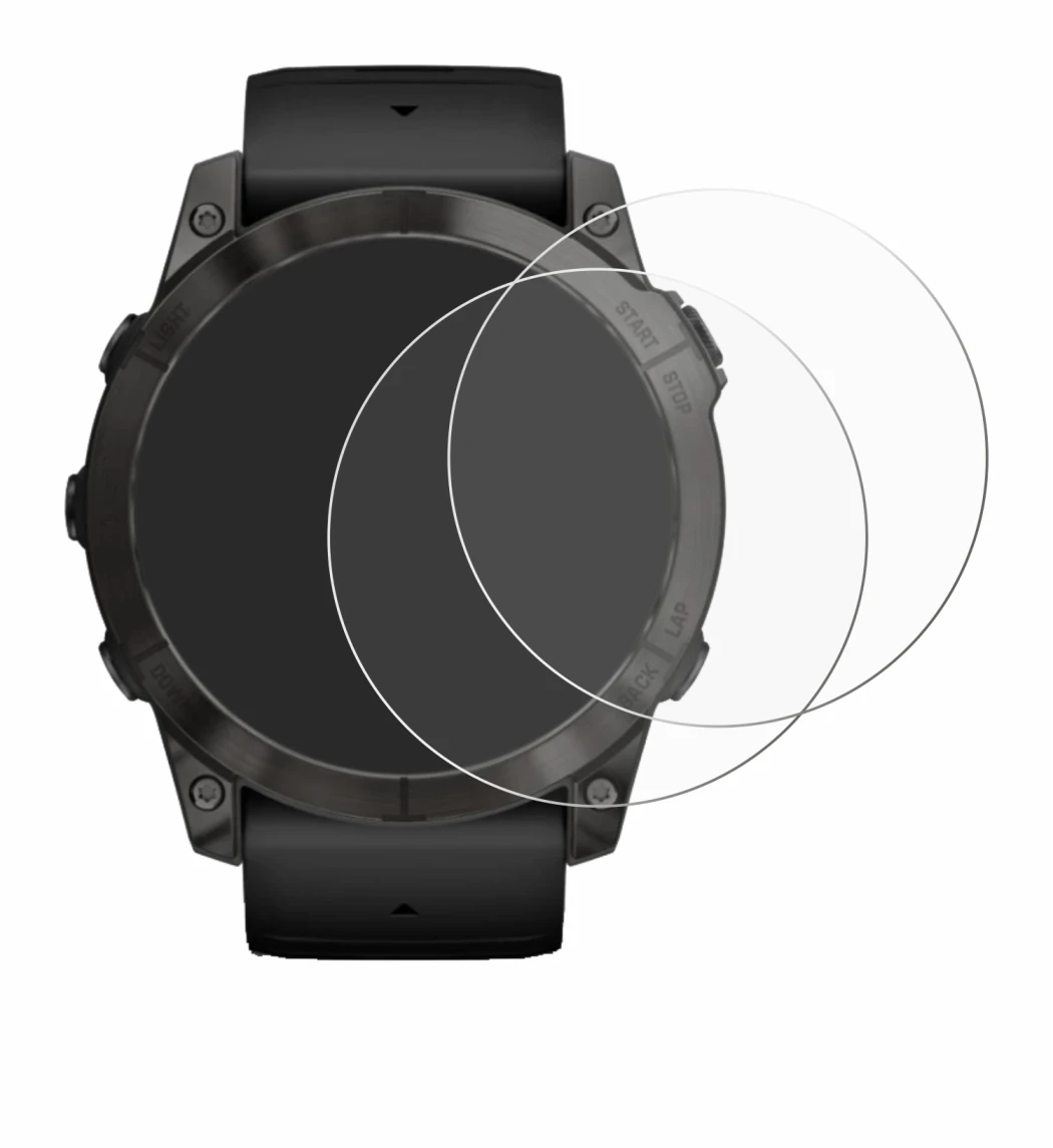 Immagine del dispositivo Garmin Epix Pro (Gen 2) (51 mm) con un'ampia varietà di protezioni per lo schermo.