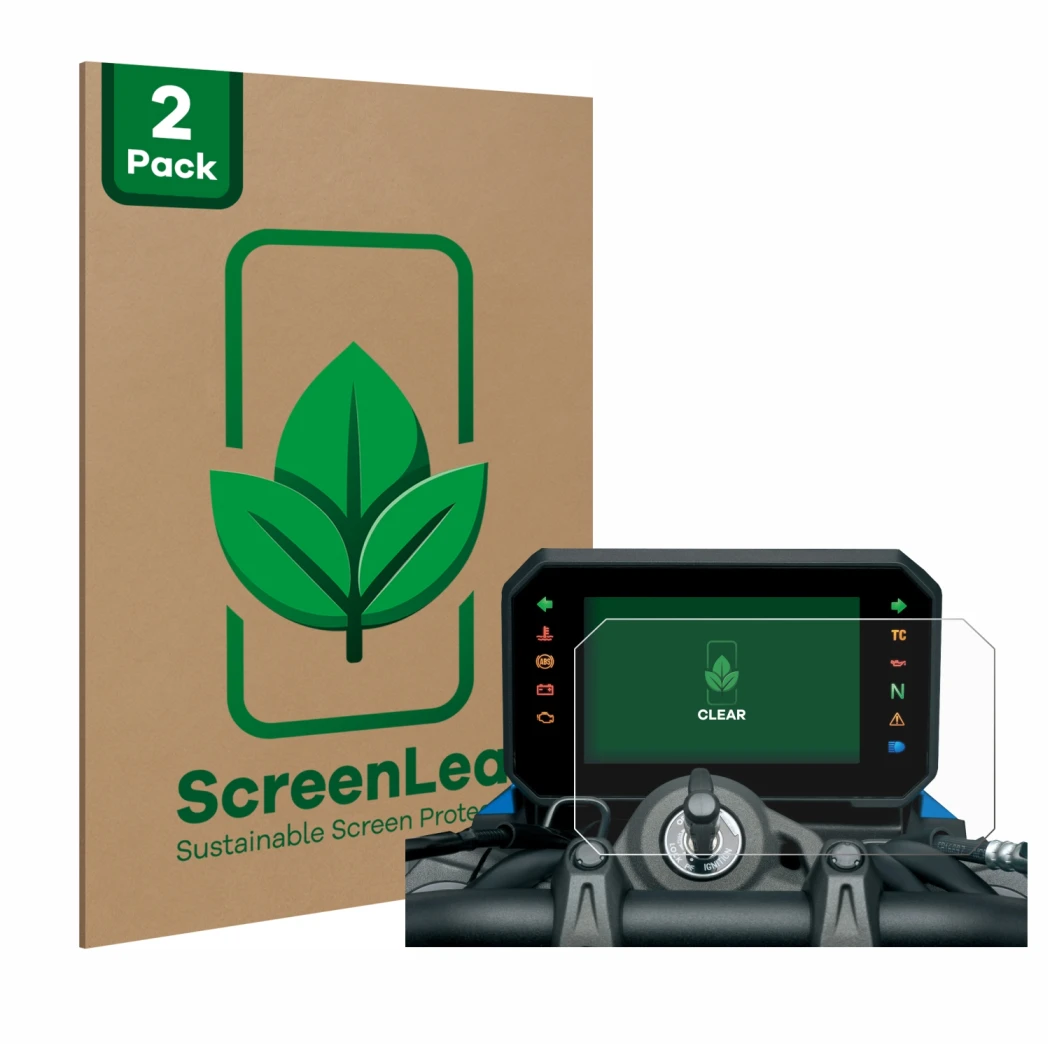 Parte frontale di una confezione del prodotto con il logo del marchio ScreenLeaf. Accanto è raffigurato il dispositivo Suzuki 