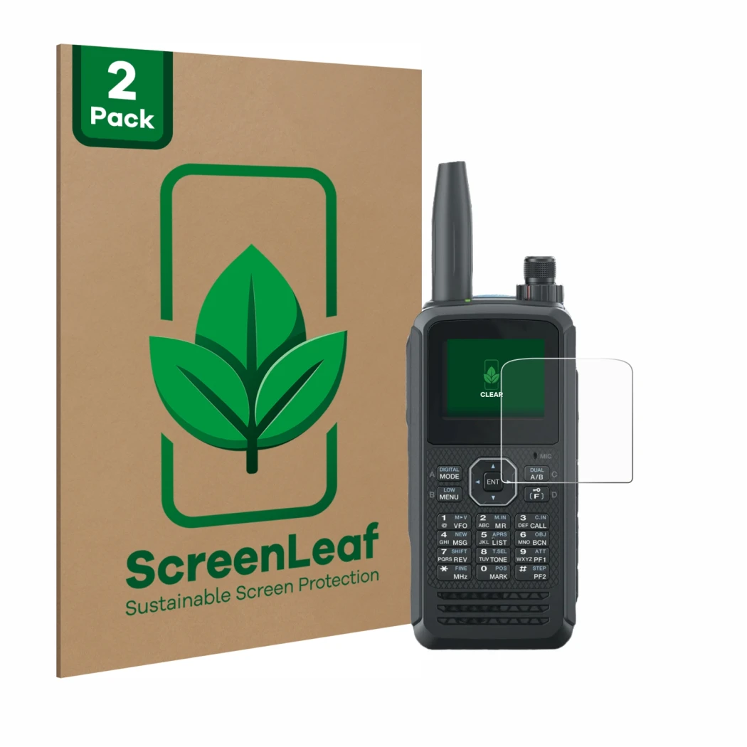 Parte frontale di una confezione del prodotto con il logo del marchio ScreenLeaf. Accanto è raffigurato il dispositivo Kenwood