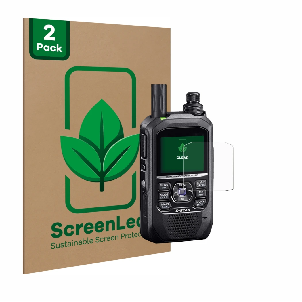 Parte frontale di una confezione del prodotto con il logo del marchio ScreenLeaf. Accanto è raffigurato il dispositivo Icom ID