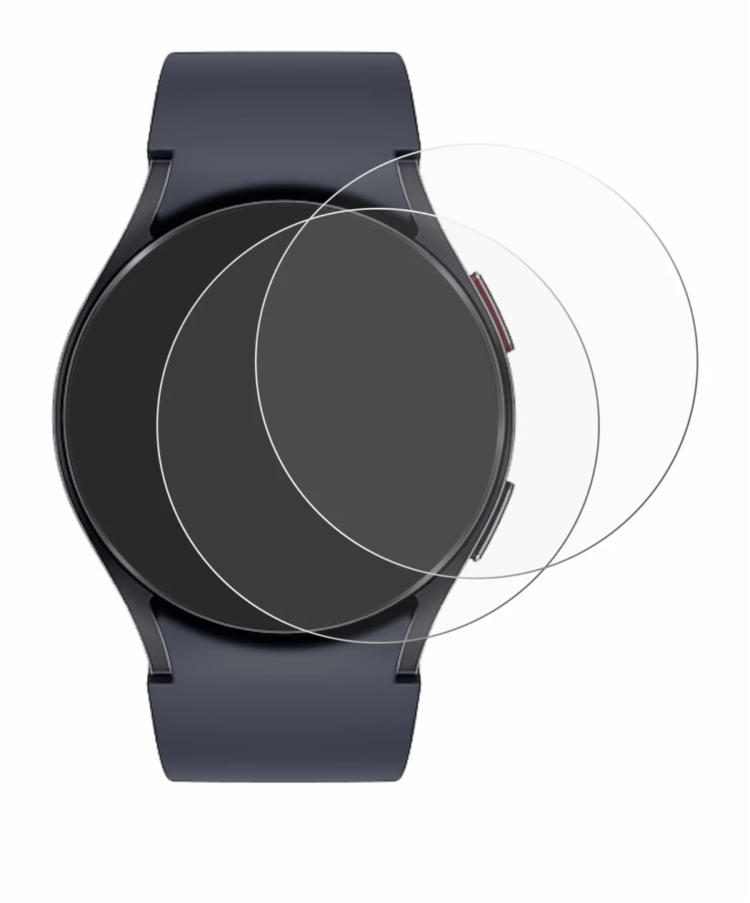Immagine del dispositivo Samsung Galaxy Watch 6 (44 mm) con un'ampia varietà di protezioni per lo schermo.