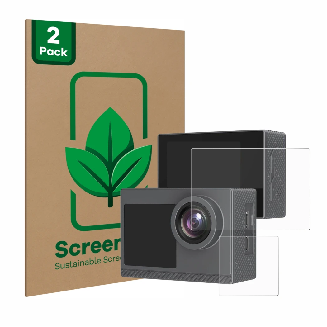 Parte frontale di una confezione del prodotto con il logo del marchio ScreenLeaf. Accanto è raffigurato il dispositivo Akaso B