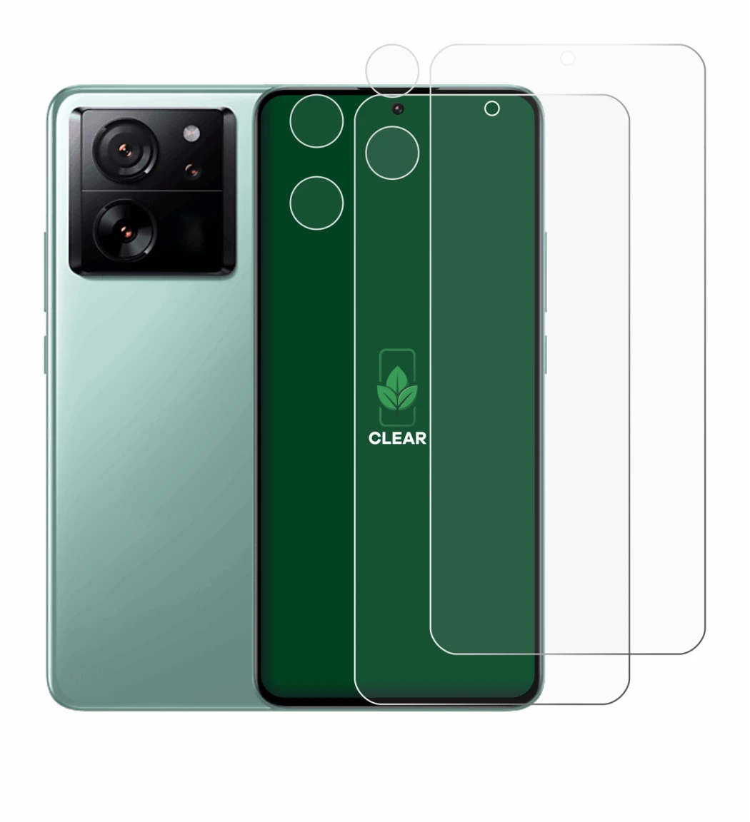 Immagine del dispositivo Xiaomi 13T Pro (Fronte+Fotocamera) con un'ampia varietà di protezioni per lo schermo.