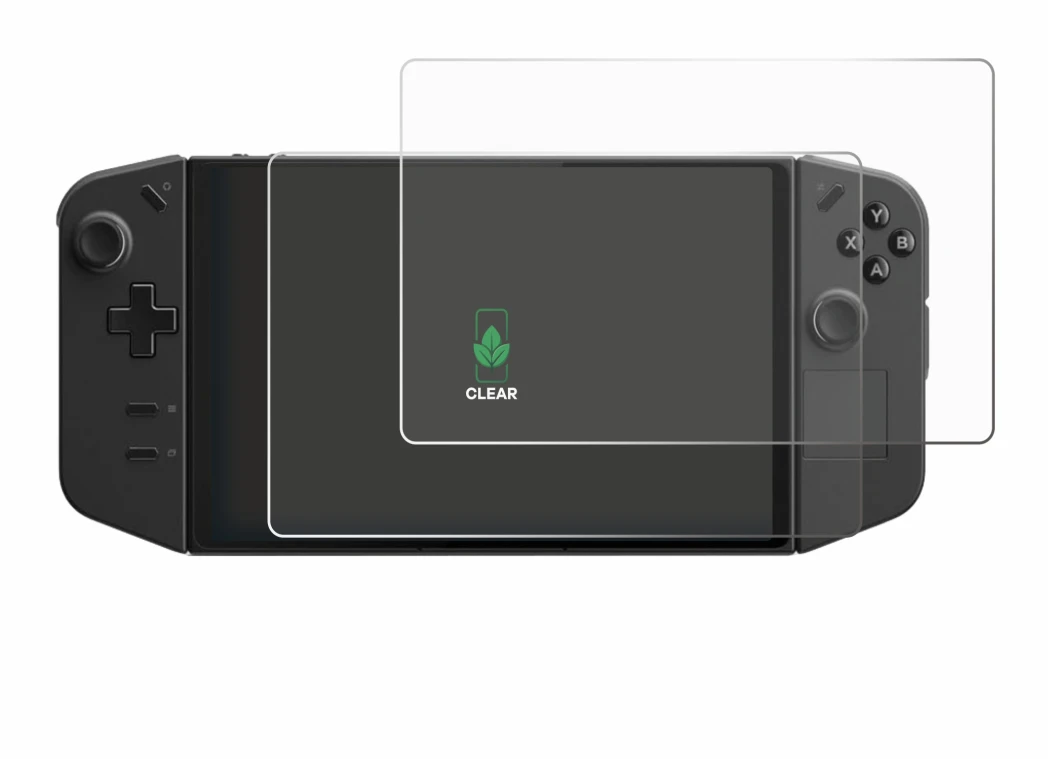 Immagine del dispositivo Lenovo Legion Go con un'ampia varietà di protezioni per lo schermo.