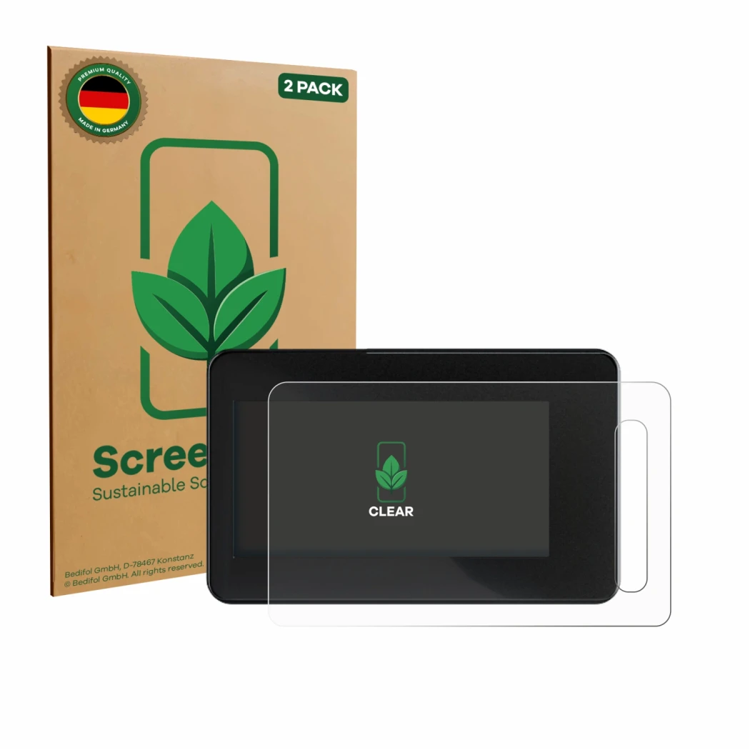 Parte frontale di una confezione del prodotto con il logo del marchio ScreenLeaf. Accanto è raffigurato il dispositivo Shimano