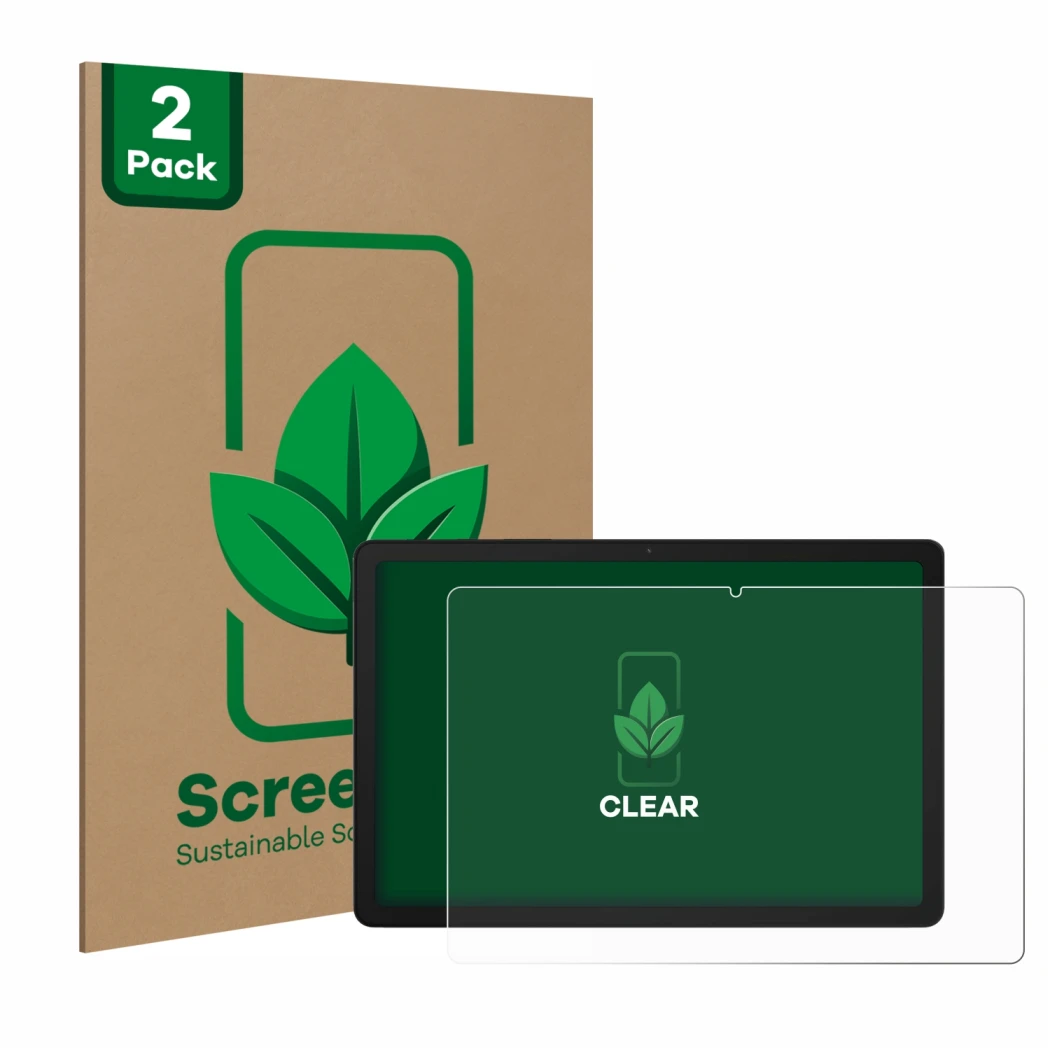 Parte frontale di una confezione del prodotto con il logo del marchio ScreenLeaf. Accanto è raffigurato il dispositivo Samsung
