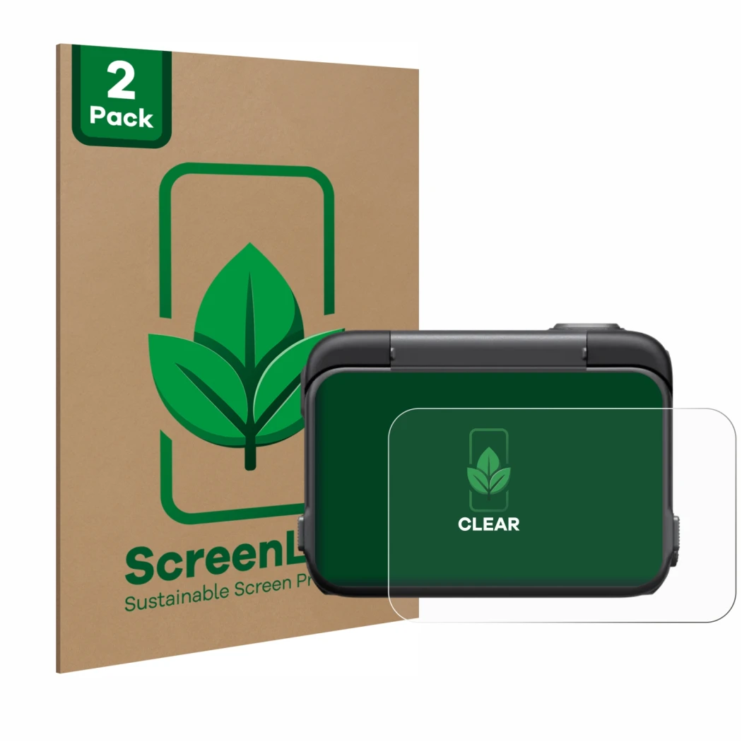Parte frontale di una confezione del prodotto con il logo del marchio ScreenLeaf. Accanto è raffigurato il dispositivo Insta36