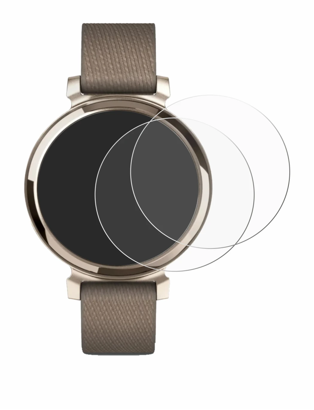 Immagine del dispositivo Garmin Lily 2 con un'ampia varietà di protezioni per lo schermo.