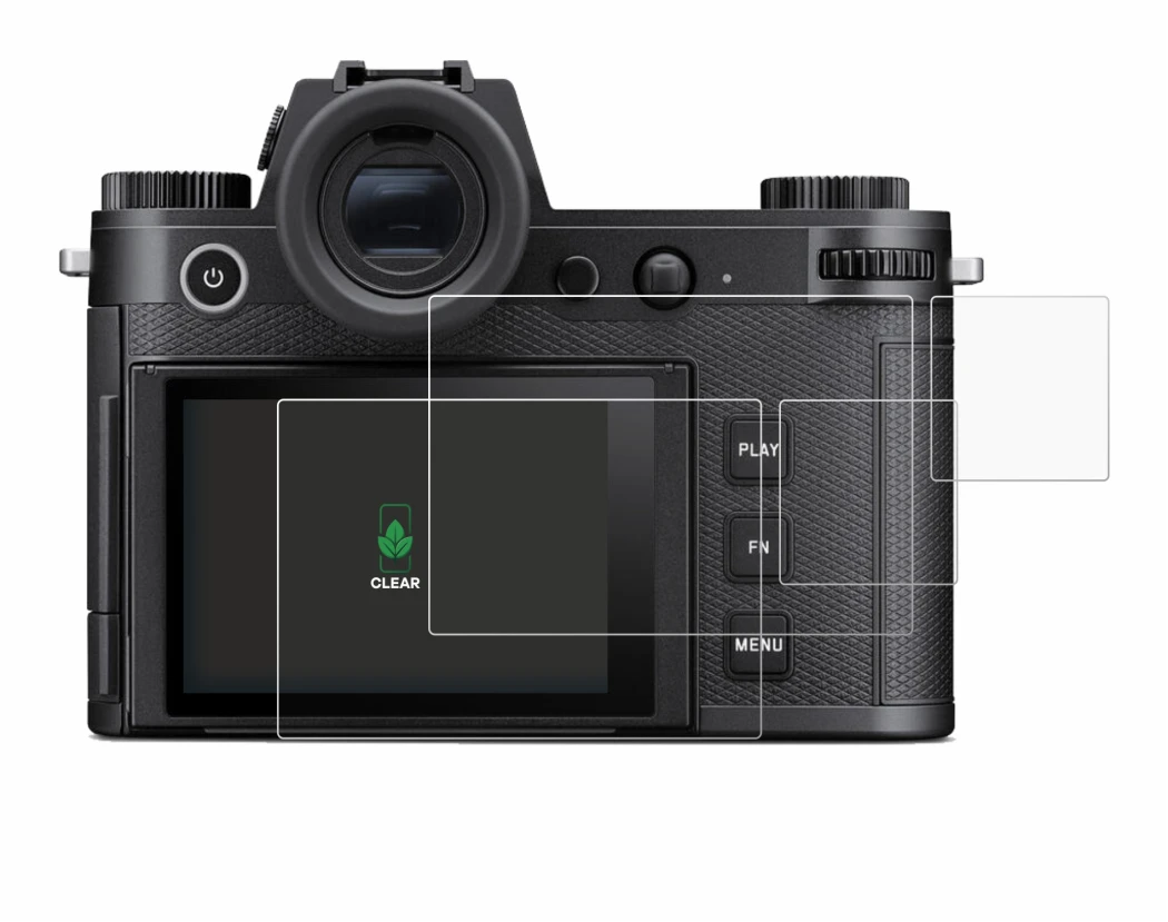 Immagine del dispositivo Leica SL3 (Display + display a spalla) con un'ampia varietà di protezioni per lo schermo.