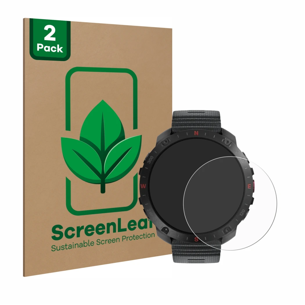 Parte frontale di una confezione del prodotto con il logo del marchio ScreenLeaf. Accanto è raffigurato il dispositivo Polar G