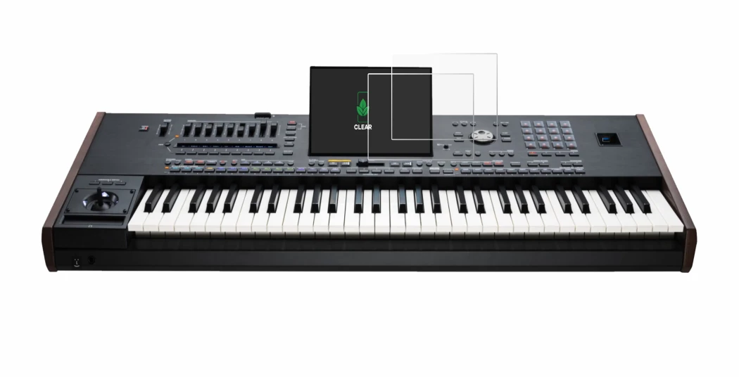 Immagine del dispositivo KORG Pa5X con un'ampia varietà di protezioni per lo schermo.