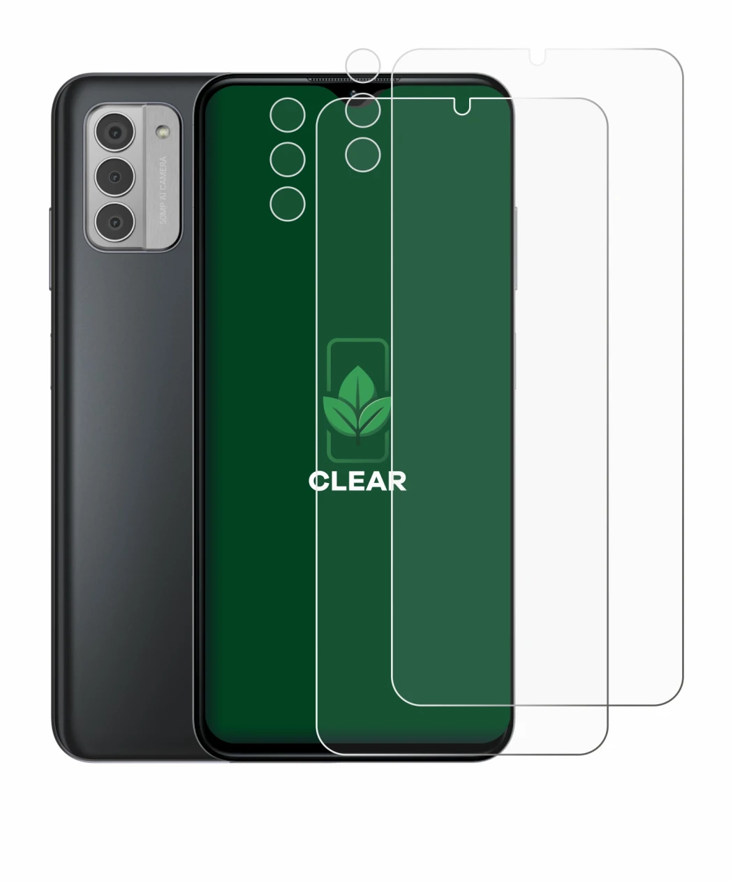Immagine del dispositivo Nokia G42 5G (Fronte+Fotocamera) con un'ampia varietà di protezioni per lo schermo.