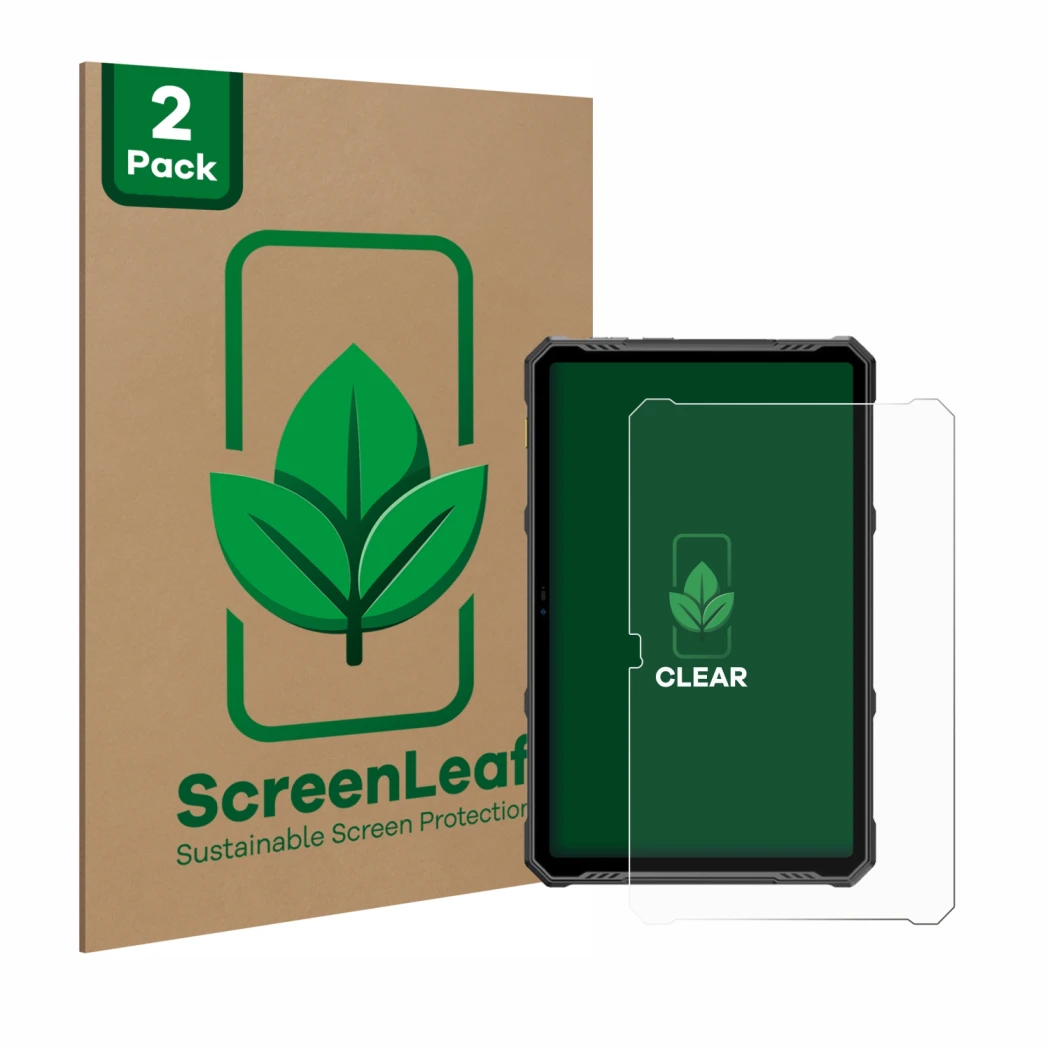 Parte frontale di una confezione del prodotto con il logo del marchio ScreenLeaf. Accanto è raffigurato il dispositivo Ulefone