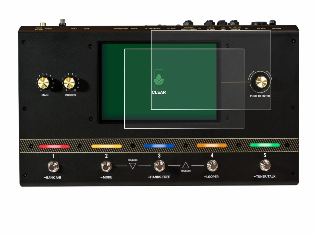 Immagine del dispositivo Headrush Core con un'ampia varietà di protezioni per lo schermo.