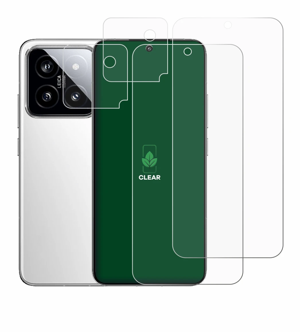 Immagine del dispositivo Xiaomi 14 (Fronte+Fotocamera) con un'ampia varietà di protezioni per lo schermo.