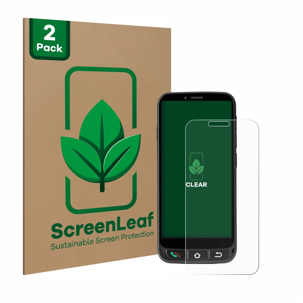 Parte frontale di una confezione del prodotto con il logo del marchio ScreenLeaf. Accanto è raffigurato il dispositivo SPC Zeu