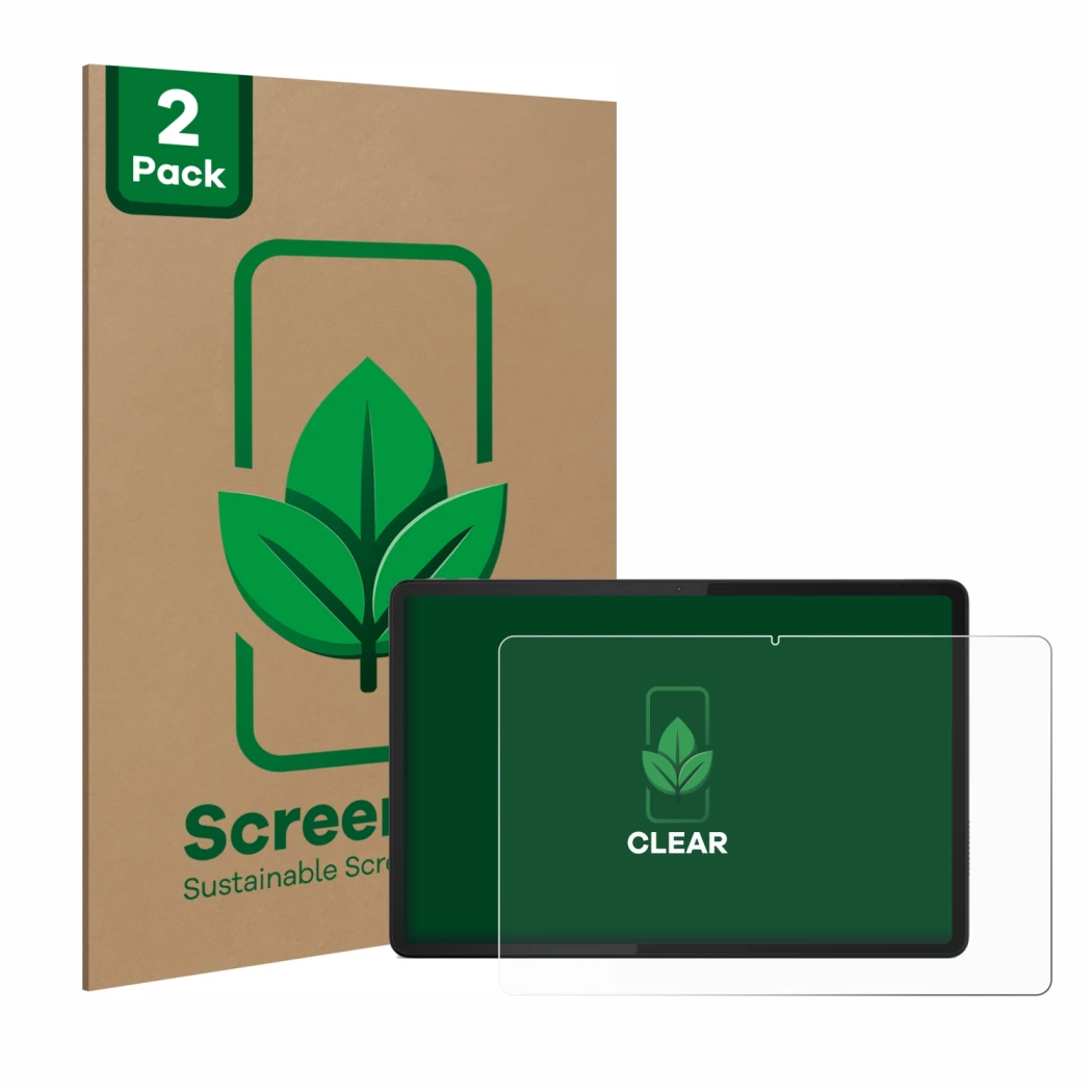 Parte frontale di una confezione del prodotto con il logo del marchio ScreenLeaf. Accanto è raffigurato il dispositivo Lenovo 