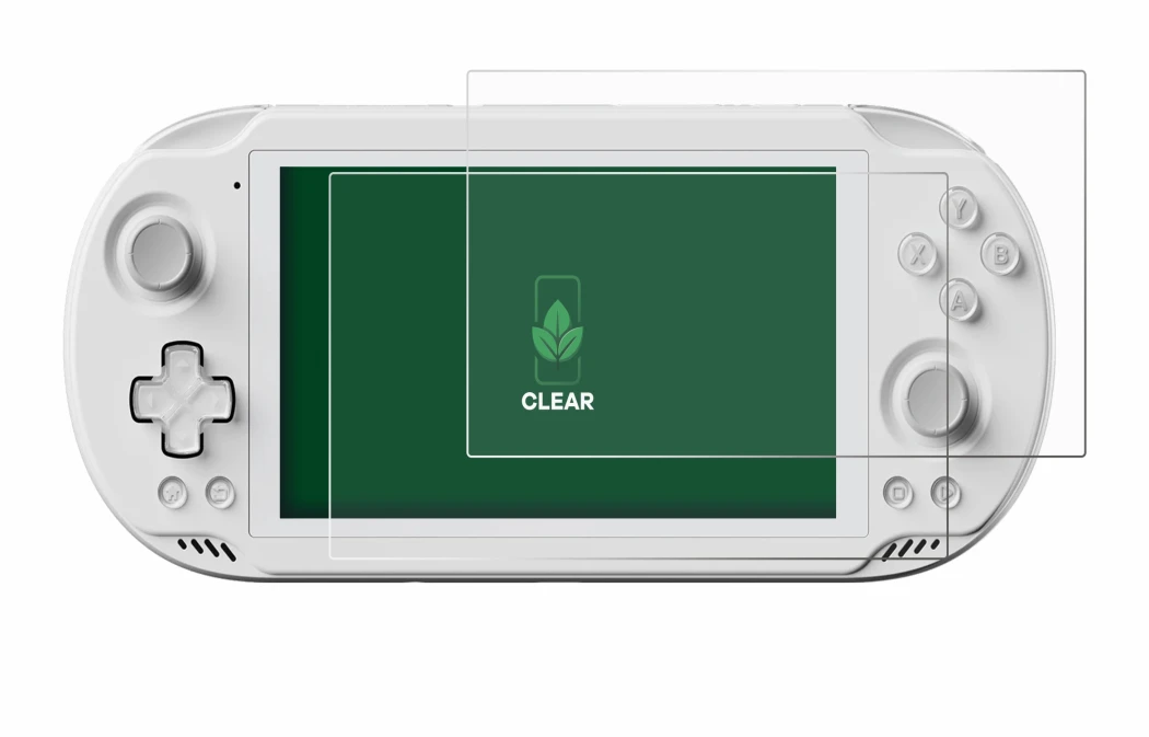 Immagine del dispositivo AYN Odin 2 Mini con un'ampia varietà di protezioni per lo schermo.