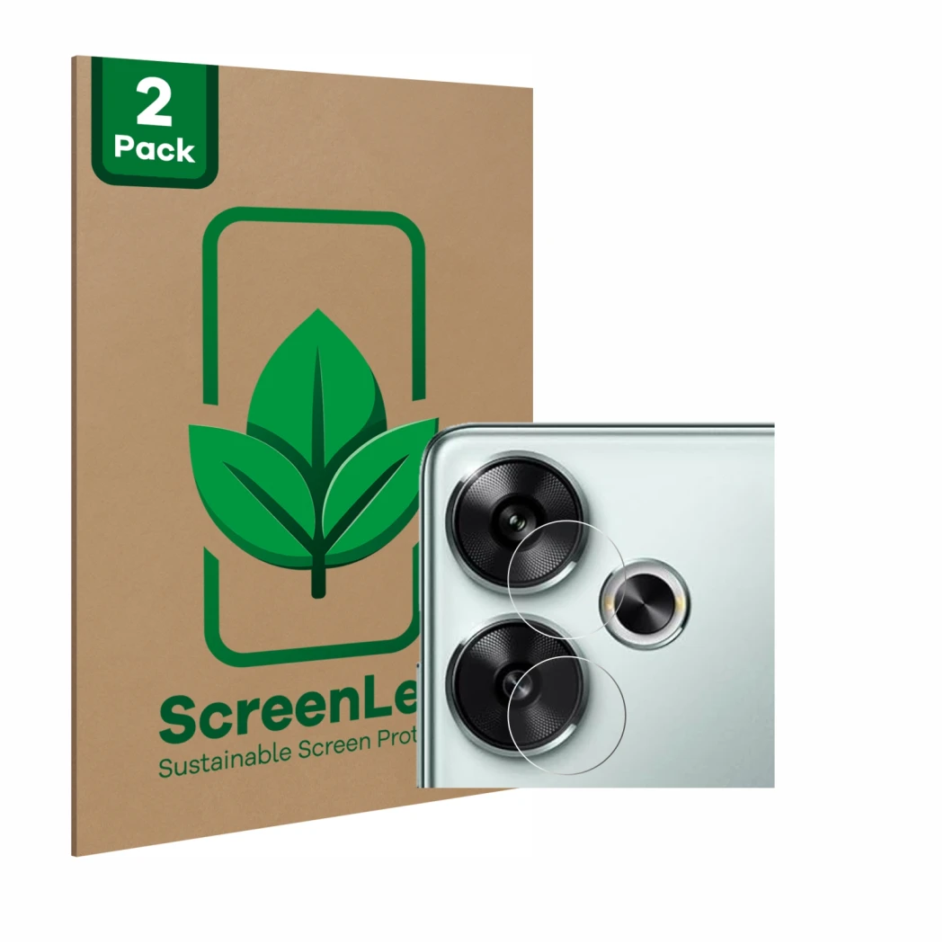 Parte frontale di una confezione del prodotto con il logo del marchio ScreenLeaf. Accanto è raffigurato il dispositivo Xiaomi 
