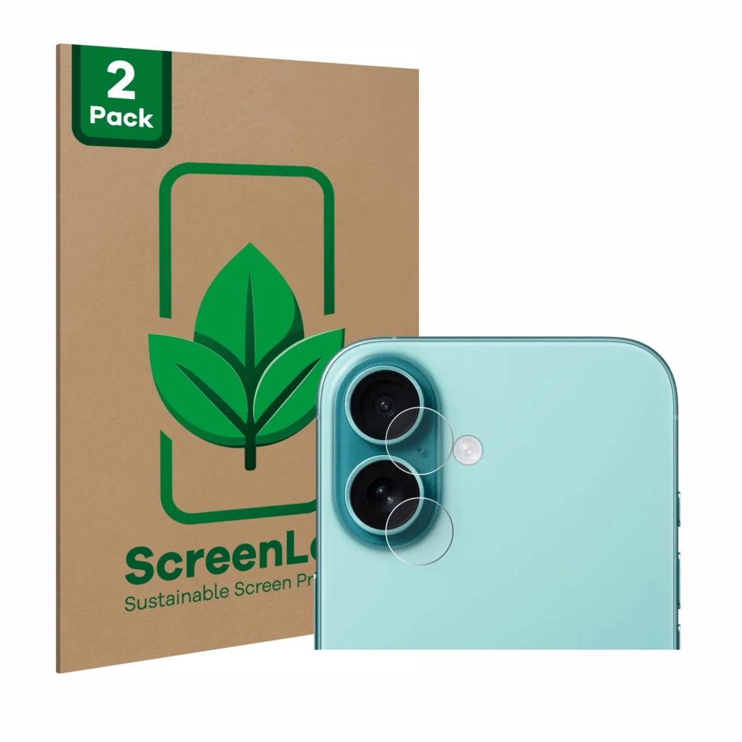 Parte frontale di una confezione del prodotto con il logo del marchio ScreenLeaf. Accanto è raffigurato il dispositivo Apple i
