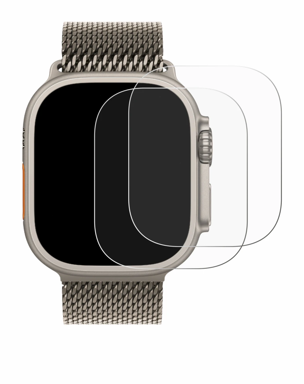 Immagine del dispositivo Apple Watch Ultra 3 con un'ampia varietà di protezioni per lo schermo.