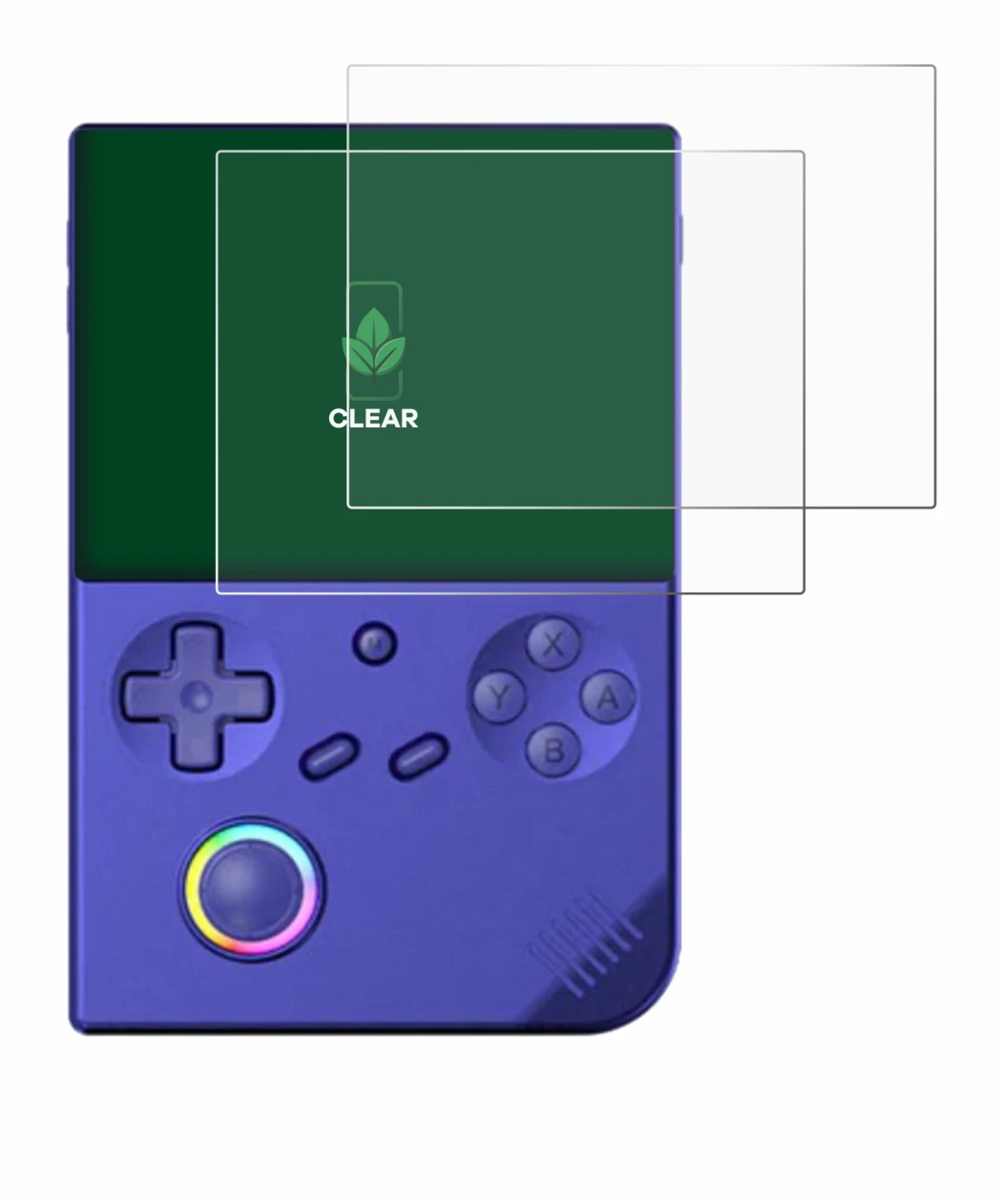 Immagine del dispositivo Anbernic RG40XXV con un'ampia varietà di protezioni per lo schermo.