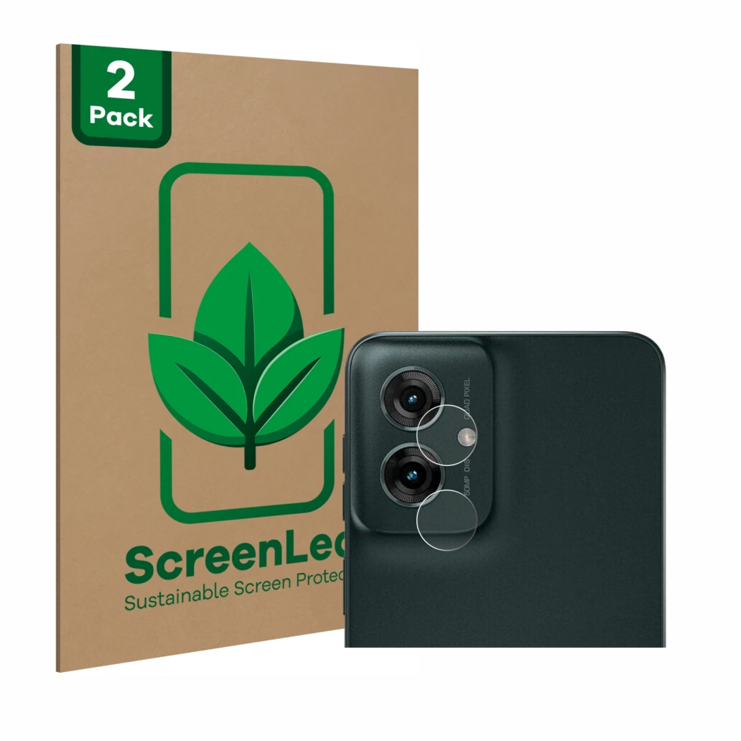 Parte frontale di una confezione del prodotto con il logo del marchio ScreenLeaf. Accanto è raffigurato il dispositivo Motorol