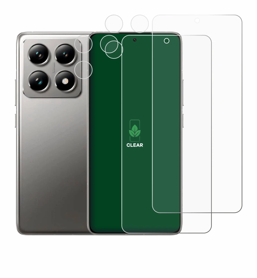 Immagine del dispositivo Xiaomi 14T Pro (Fronte+Fotocamera) con un'ampia varietà di protezioni per lo schermo.