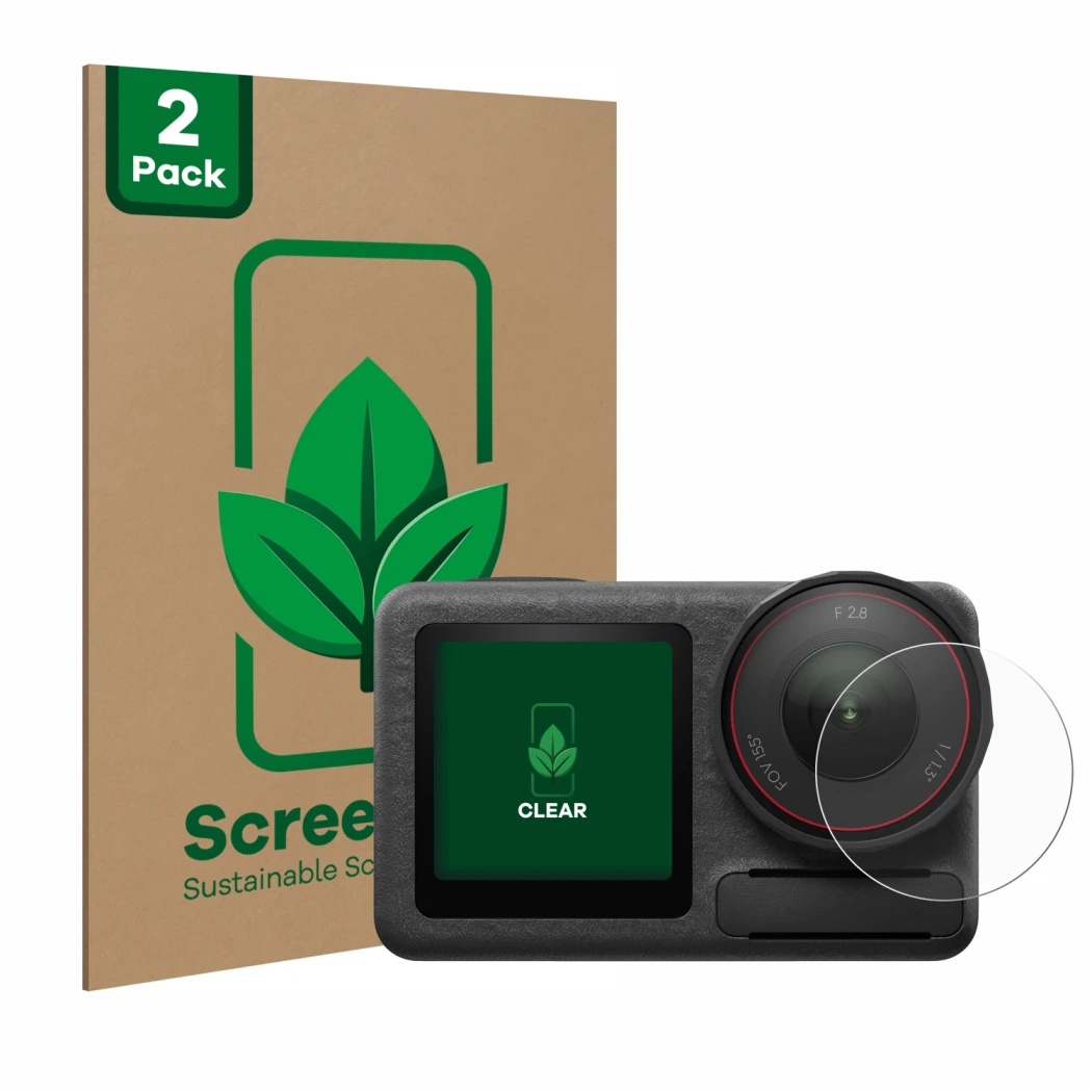 Parte frontale di una confezione del prodotto con il logo del marchio ScreenLeaf. Accanto è raffigurato il dispositivo DJI Osm