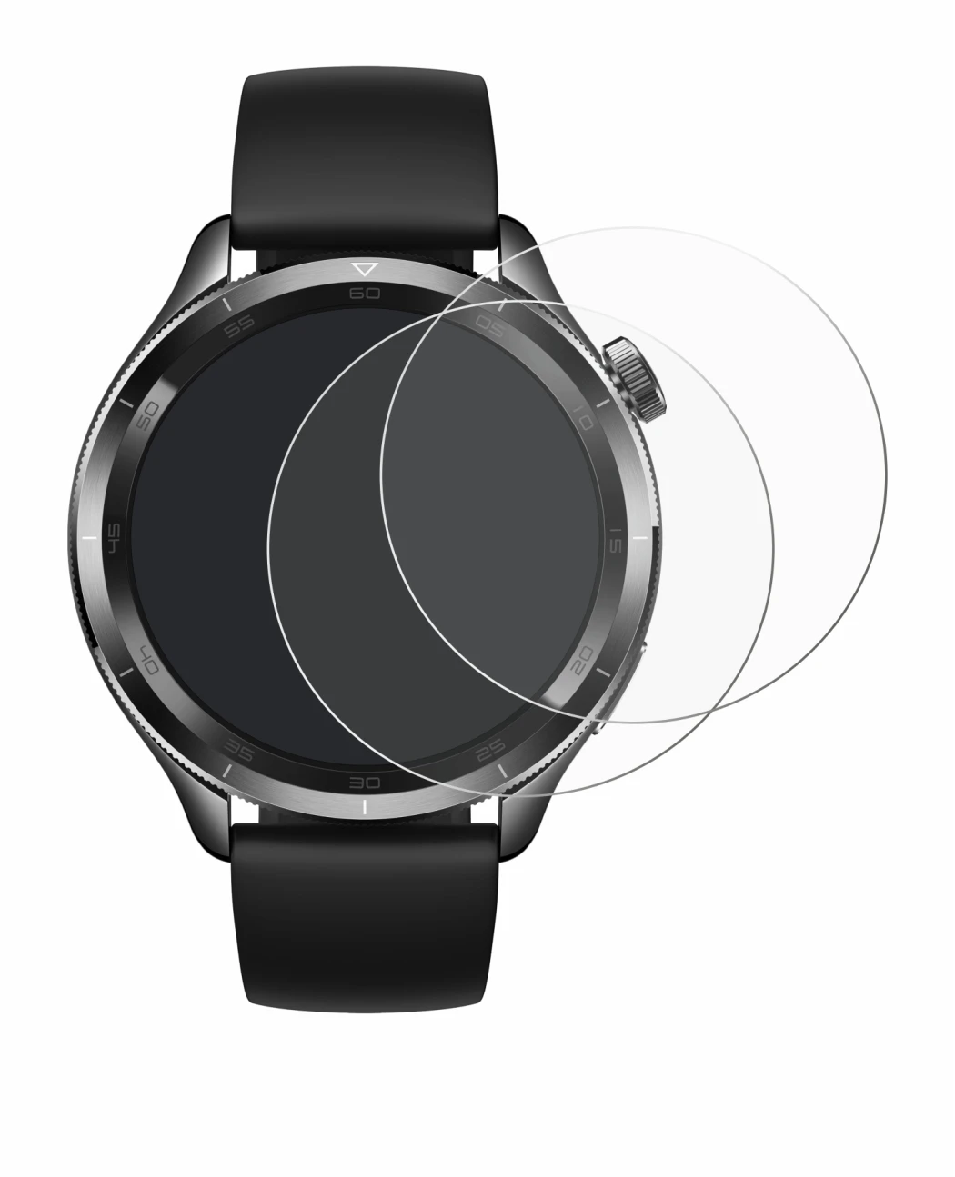 Immagine del dispositivo Xiaomi Watch S4 (47 mm) con un'ampia varietà di protezioni per lo schermo.