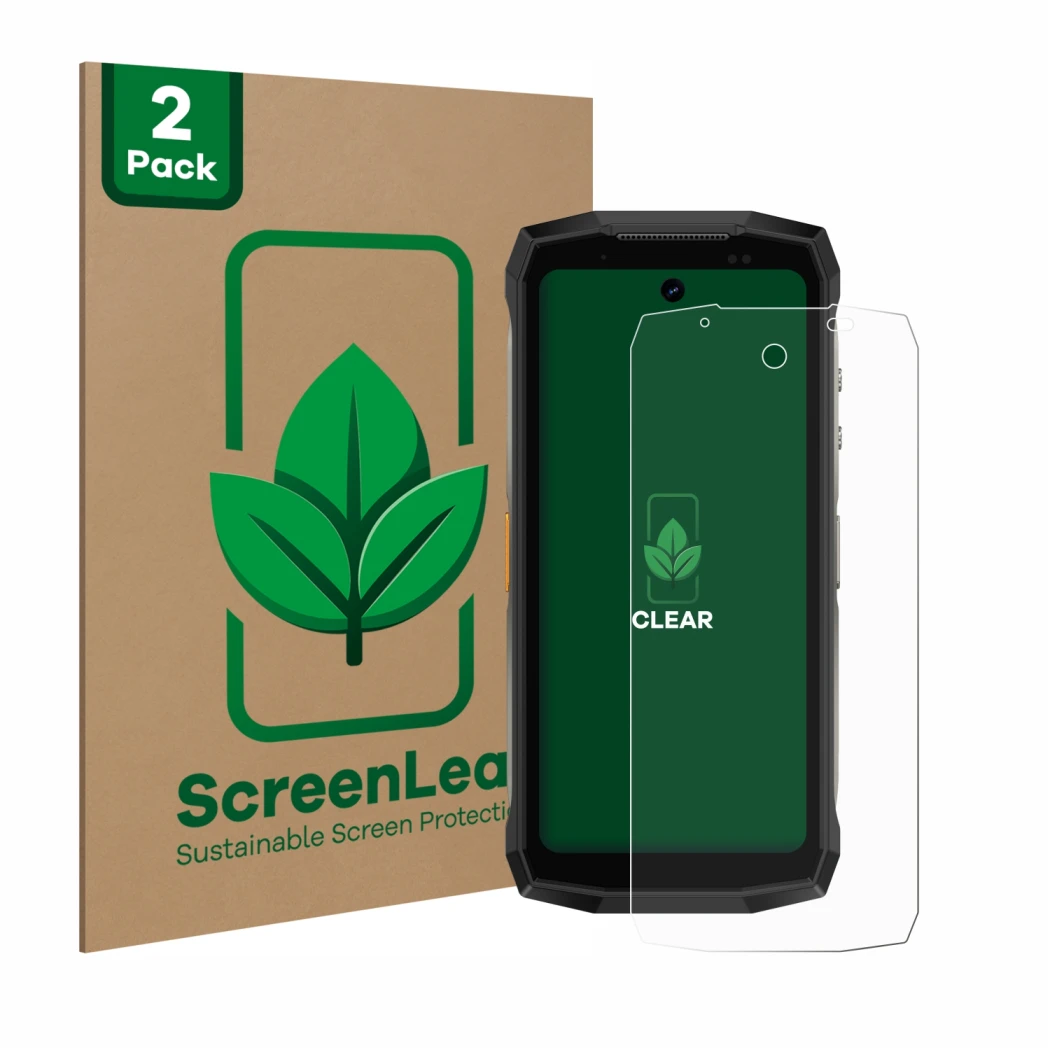 Parte frontale di una confezione del prodotto con il logo del marchio ScreenLeaf. Accanto è raffigurato il dispositivo Ulefone