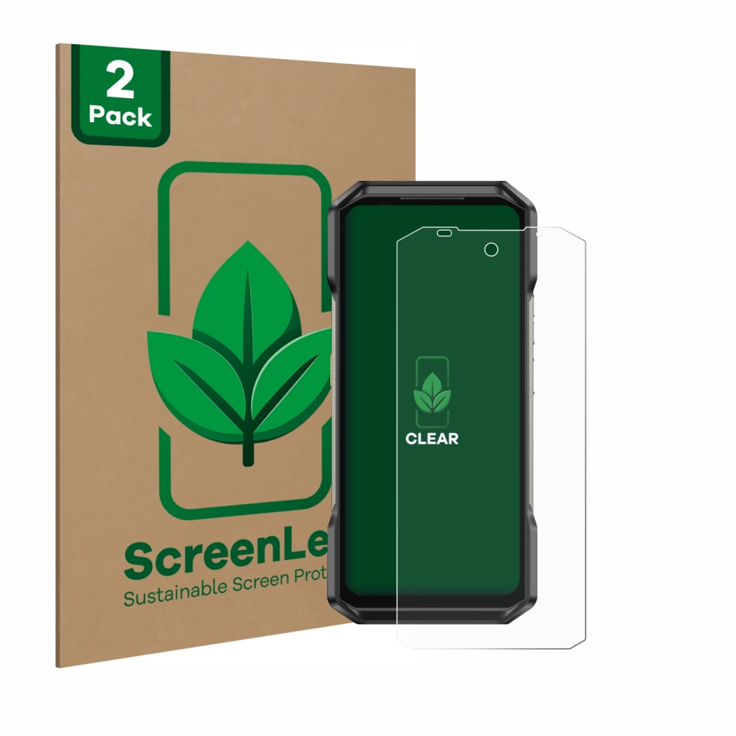 Parte frontale di una confezione del prodotto con il logo del marchio ScreenLeaf. Accanto è raffigurato il dispositivo Ulefone