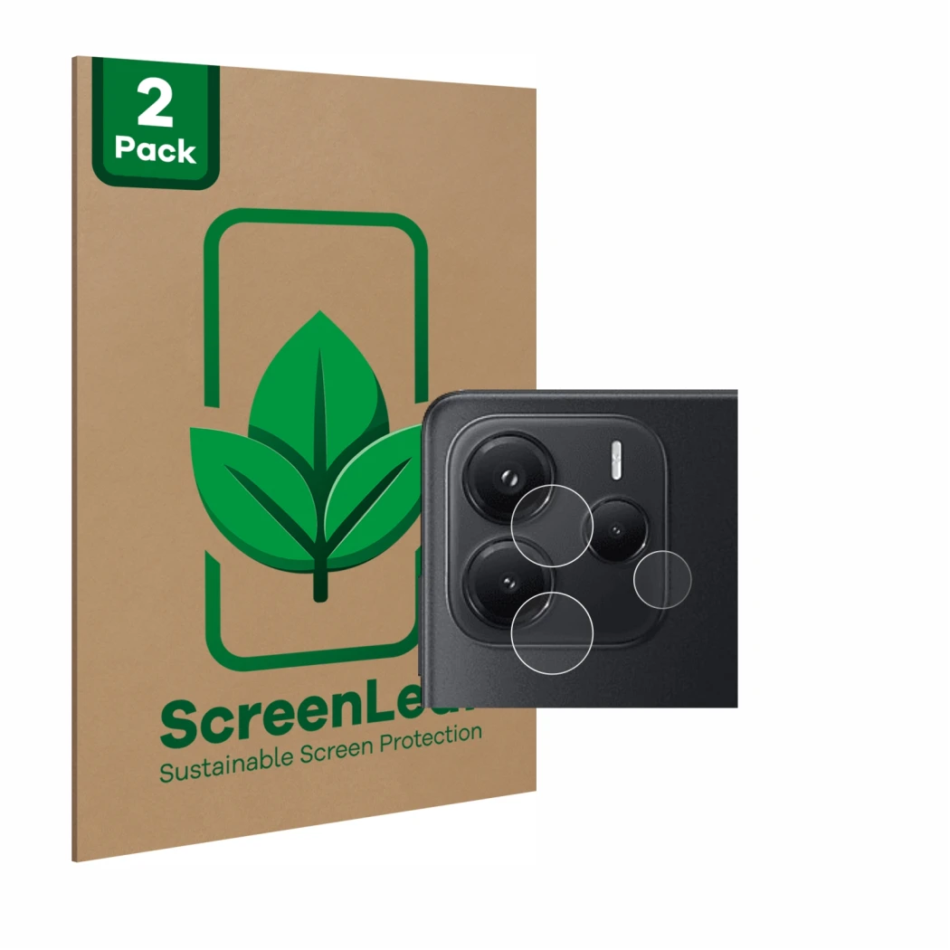 Parte frontale di una confezione del prodotto con il logo del marchio ScreenLeaf. Accanto è raffigurato il dispositivo Xiaomi 
