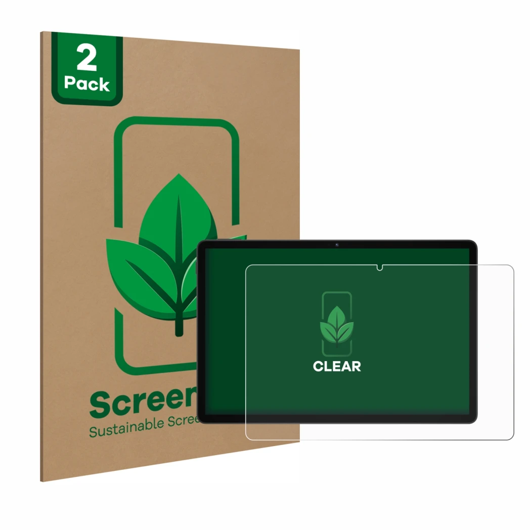 Parte frontale di una confezione del prodotto con il logo del marchio ScreenLeaf. Accanto è raffigurato il dispositivo Doogee 