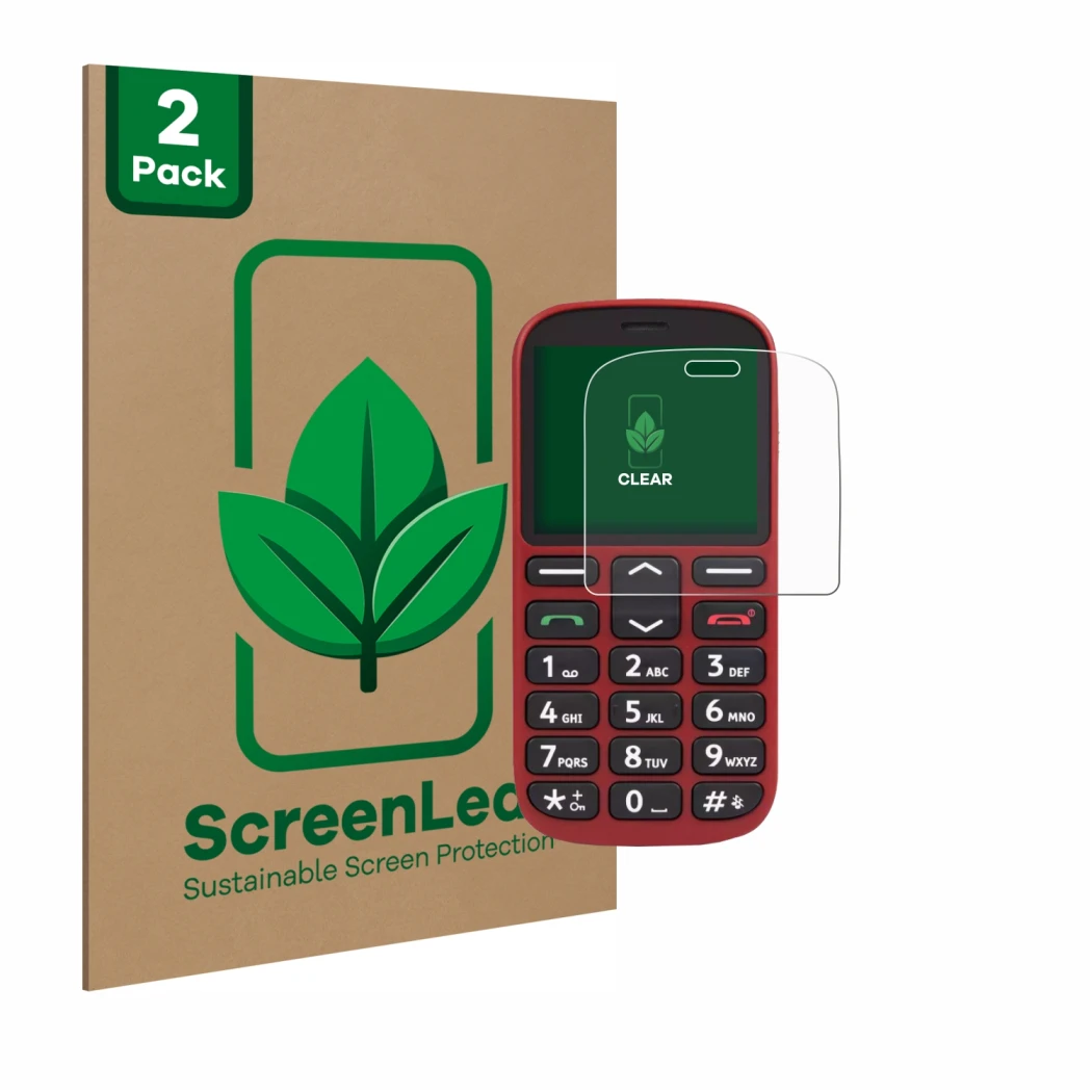 Parte frontale di una confezione del prodotto con il logo del marchio ScreenLeaf. Accanto è raffigurato il dispositivo Doro 13