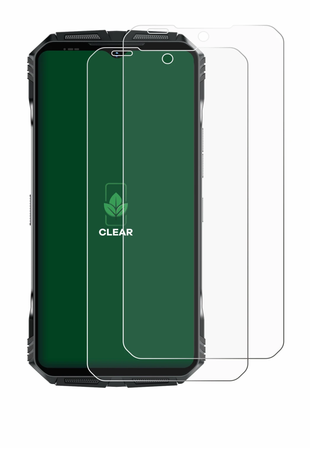 Immagine del dispositivo Doogee S118 Pro con un'ampia varietà di protezioni per lo schermo.