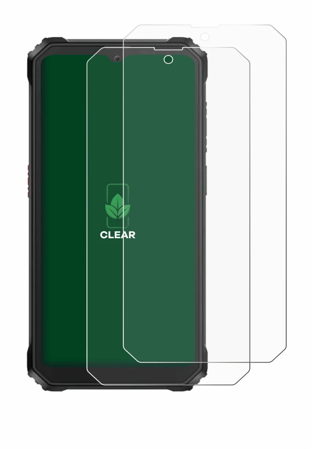 Immagine del dispositivo Blackview BV6200 Plus con un'ampia varietà di protezioni per lo schermo.