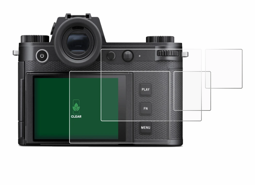 Immagine del dispositivo Leica SL3-S (Display + display a spalla) con un'ampia varietà di protezioni per lo schermo.