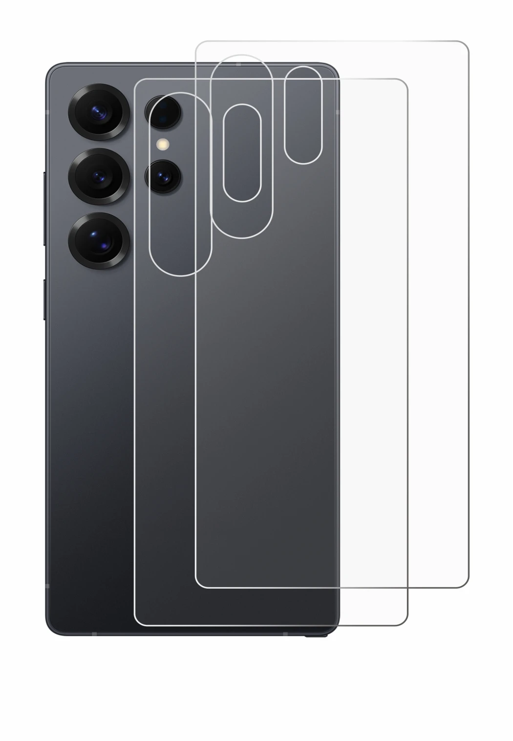 Immagine del dispositivo Samsung Galaxy S25 Ultra (Posteriore) con un'ampia varietà di protezioni per lo schermo.