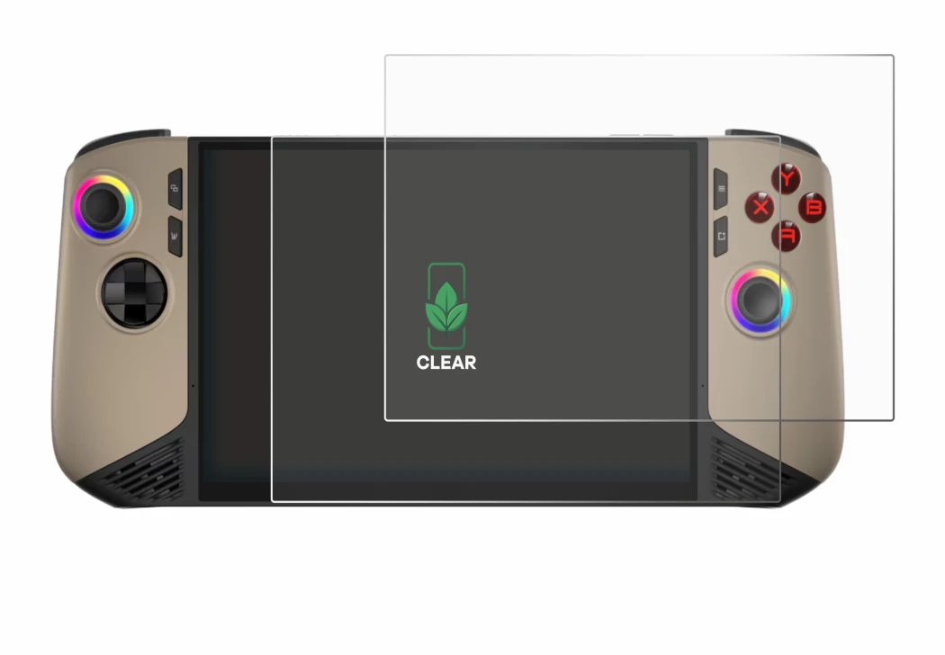 Immagine del dispositivo MSI Claw 8 AI+ con un'ampia varietà di protezioni per lo schermo.